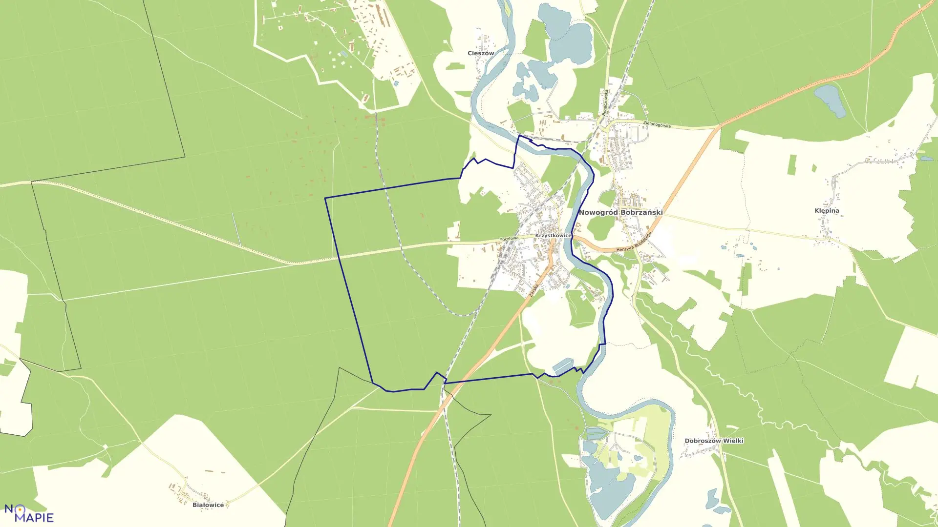 Mapa obrębu 0002 Nowogród Bobrzański w gminie Nowogród Bobrzański