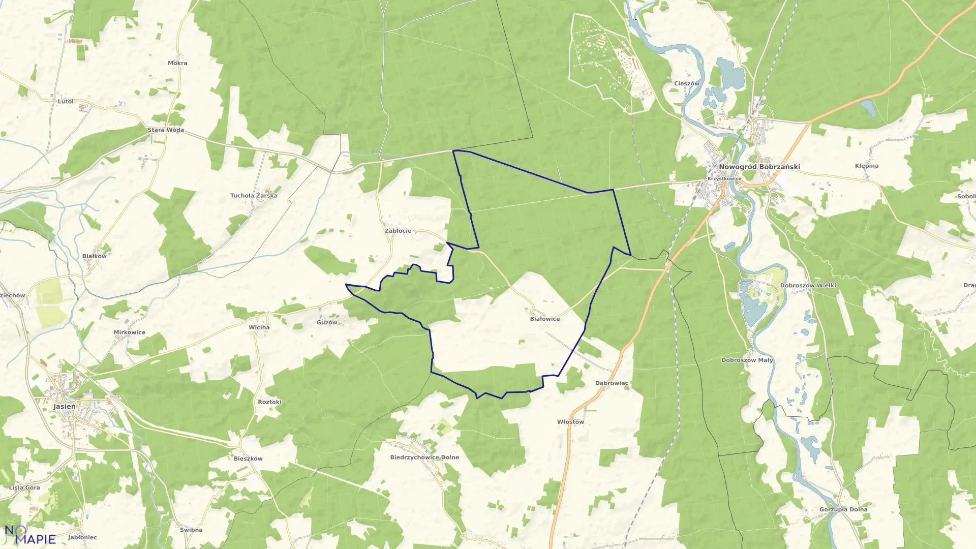 Mapa obrębu Białowice w gminie Nowogród Bobrzański