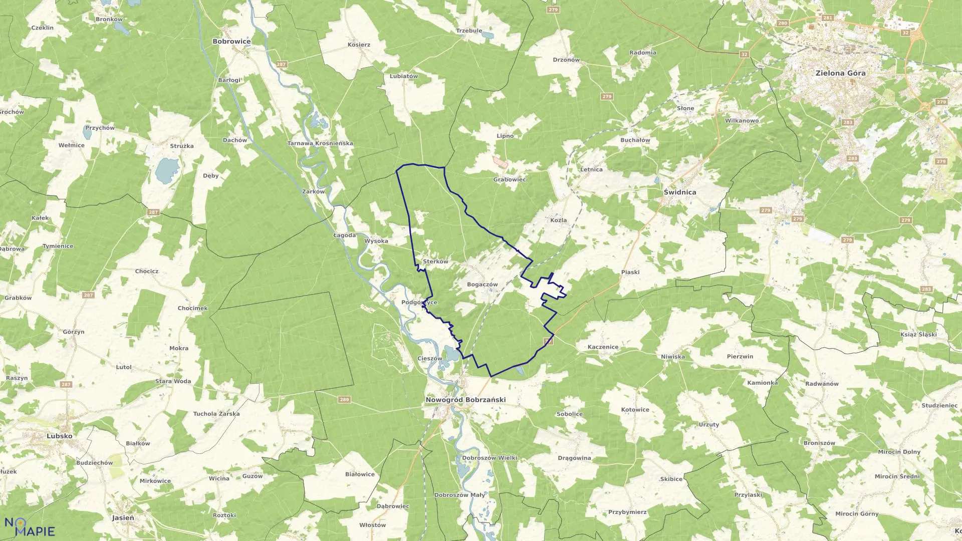 Mapa obrębu Bogaczów w gminie Nowogród Bobrzański
