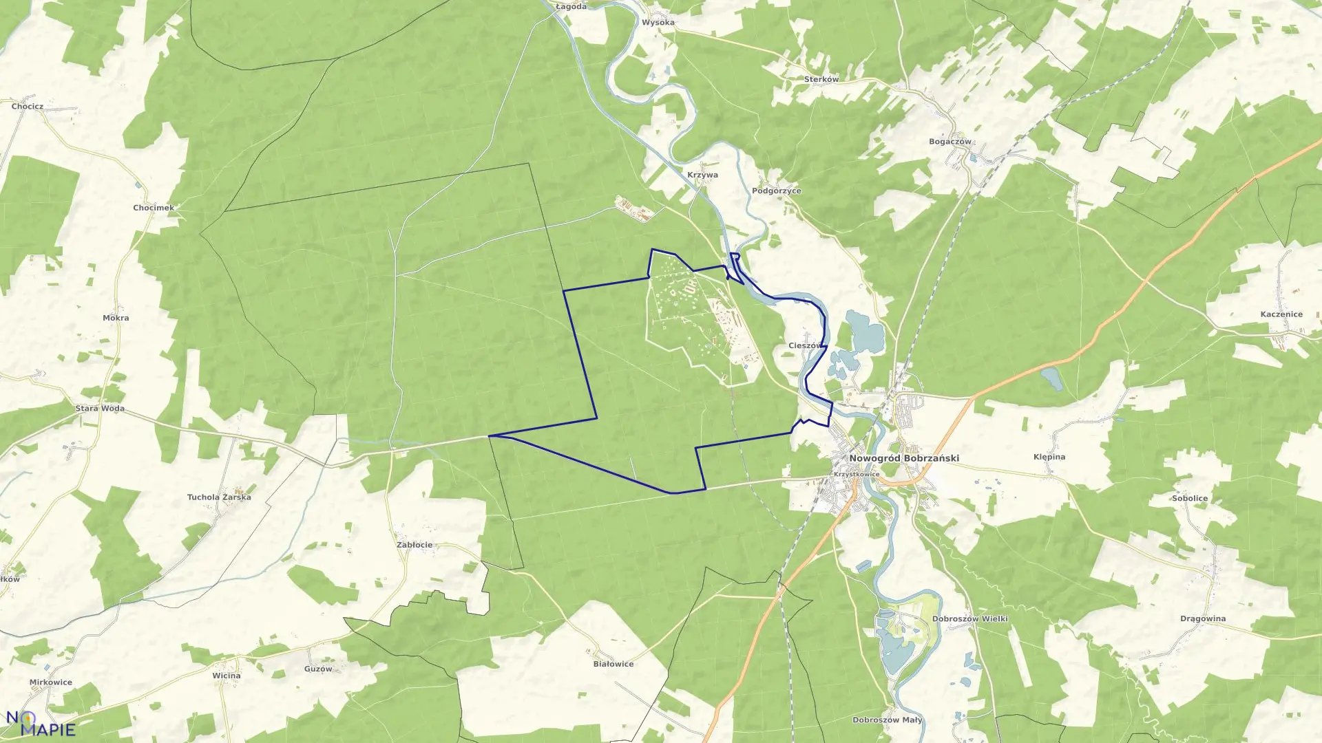 Mapa obrębu Cieszów w gminie Nowogród Bobrzański