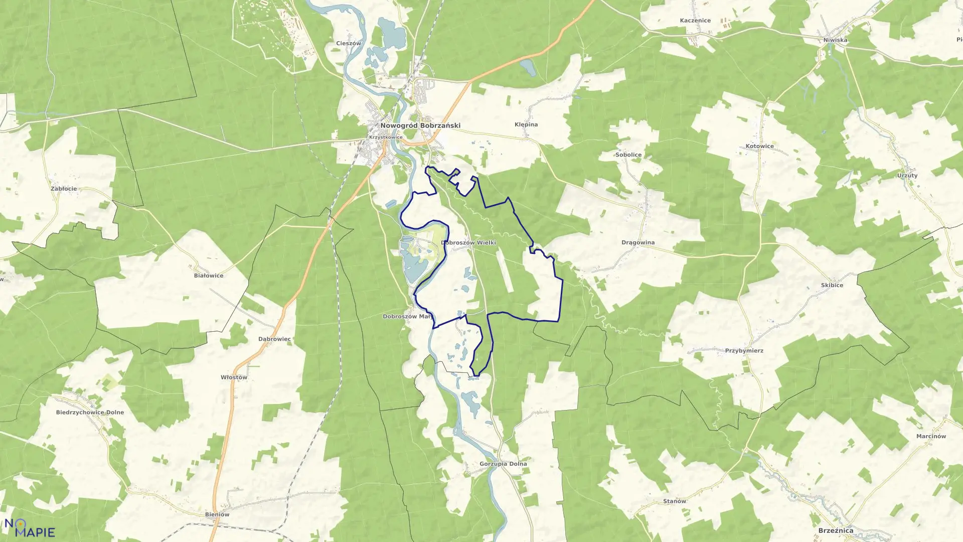 Mapa obrębu Dobroszów Wielki w gminie Nowogród Bobrzański