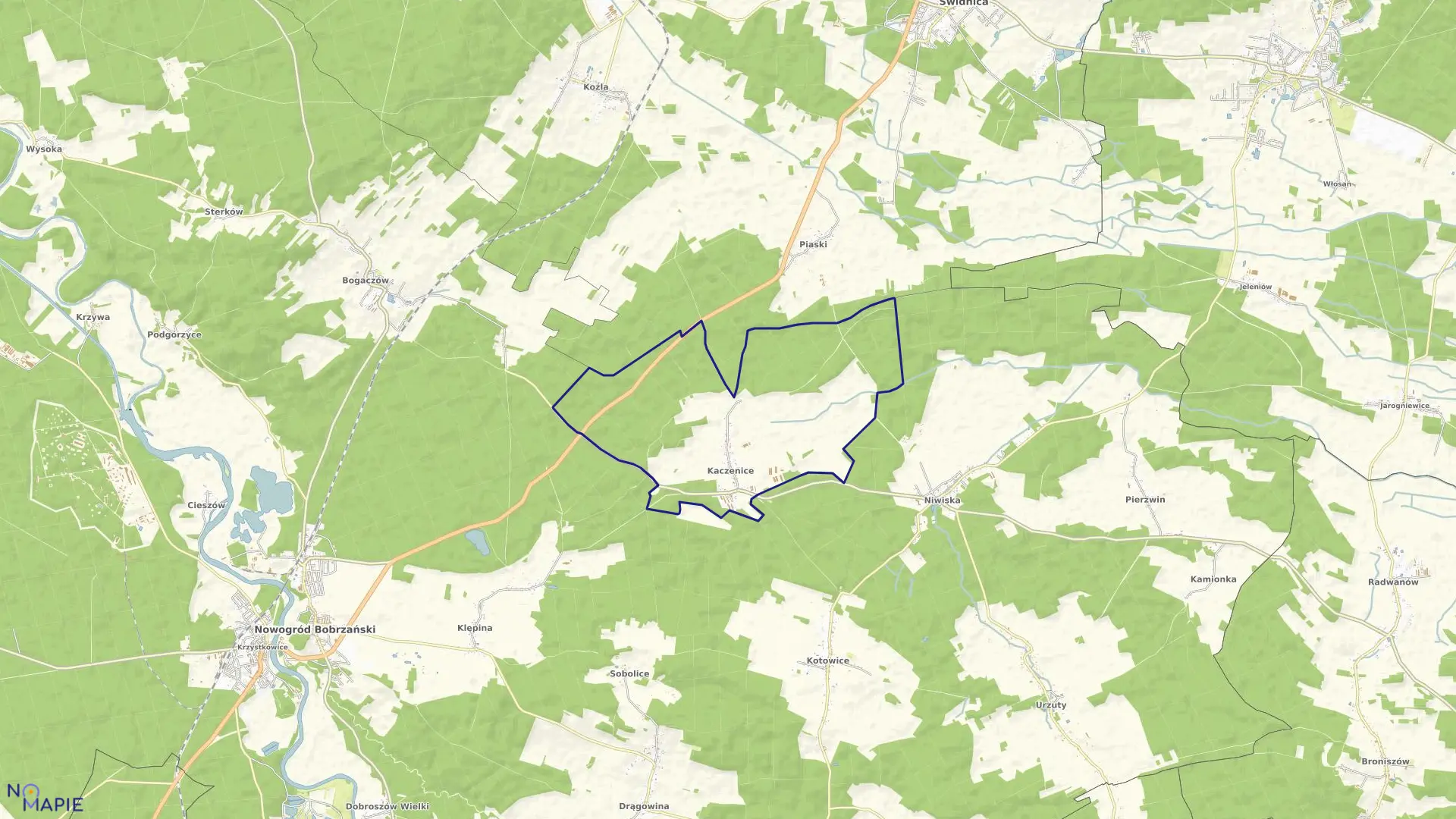 Mapa obrębu Kaczenice w gminie Nowogród Bobrzański