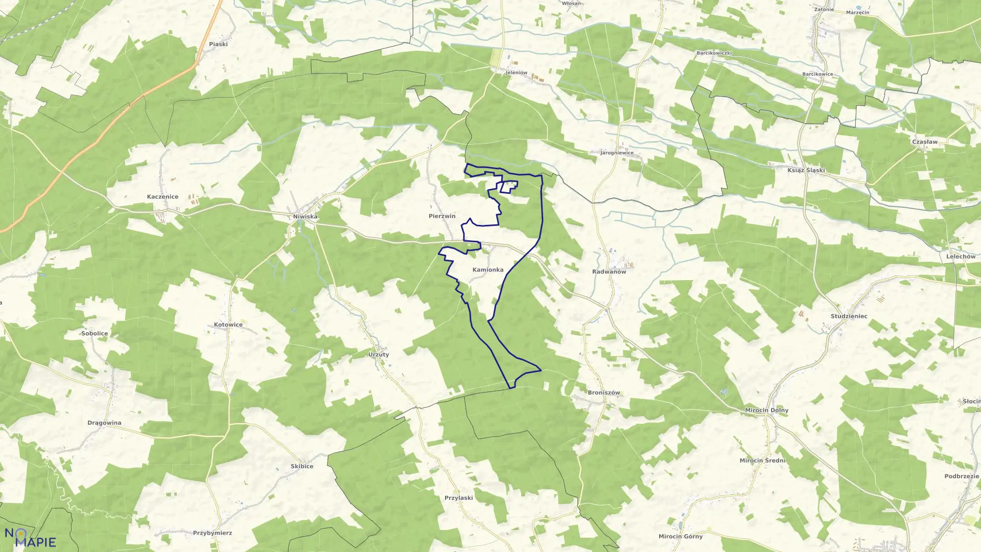 Mapa obrębu Kamionka w gminie Nowogród Bobrzański