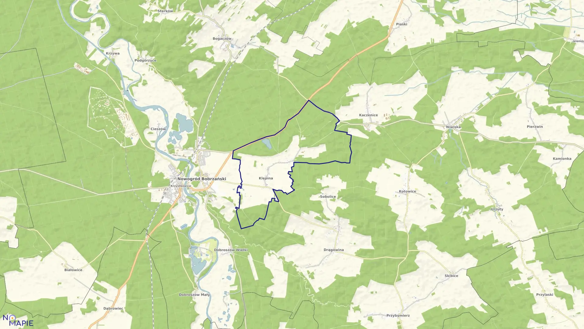 Mapa obrębu Klępina w gminie Nowogród Bobrzański