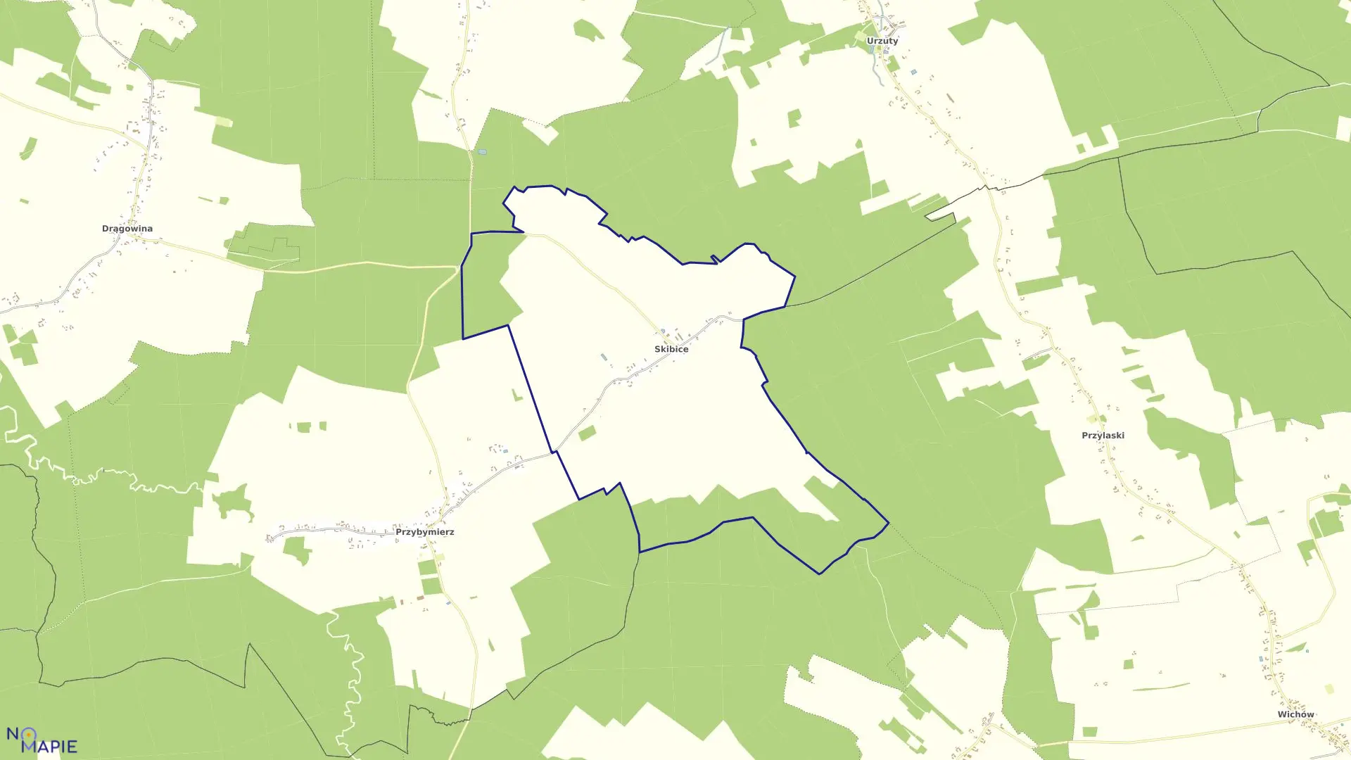 Mapa obrębu Skibice w gminie Nowogród Bobrzański